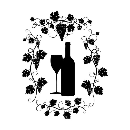 Wall Vinyl Sticker Decor Restaurant Grape Bunches Bottle Of Wine Glass Drink Self Adhesive