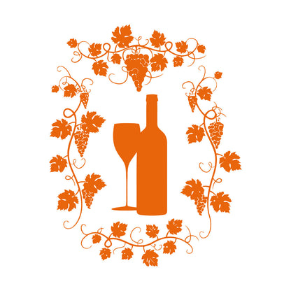 Wall Vinyl Sticker Decor Restaurant Grape Bunches Bottle Of Wine Glass Drink Self Adhesive