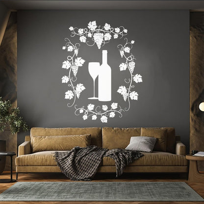 Wall Vinyl Sticker Decor Restaurant Grape Bunches Bottle Of Wine Glass Drink Self Adhesive
