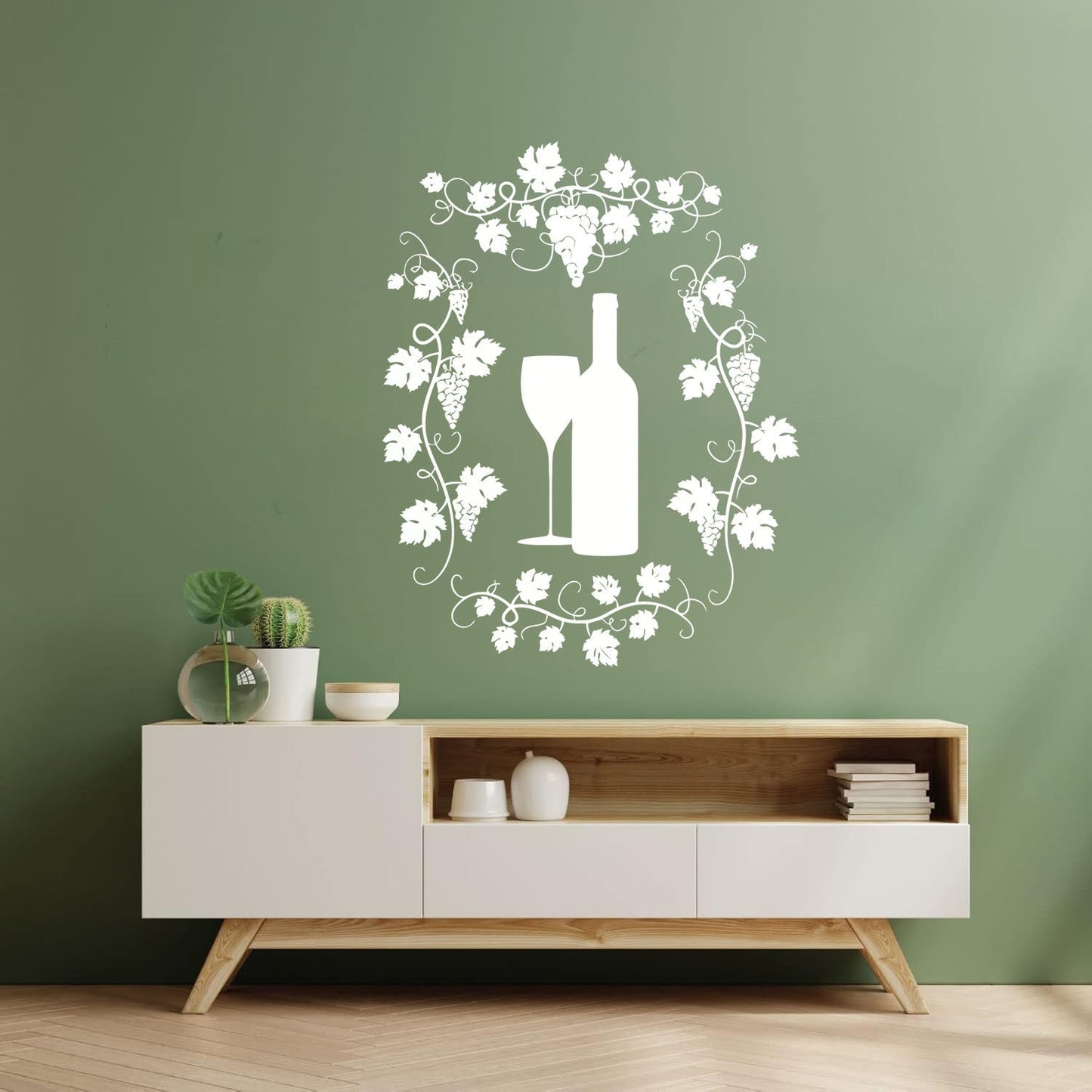 Wall Vinyl Sticker Decor Restaurant Grape Bunches Bottle Of Wine Glass Drink Self Adhesive