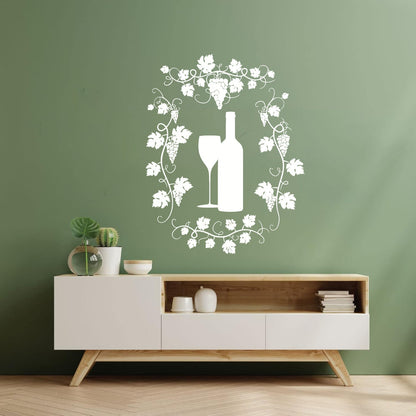 Wall Vinyl Sticker Decor Restaurant Grape Bunches Bottle Of Wine Glass Drink Self Adhesive