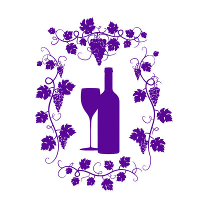 Wall Vinyl Sticker Decor Restaurant Grape Bunches Bottle Of Wine Glass Drink Self Adhesive