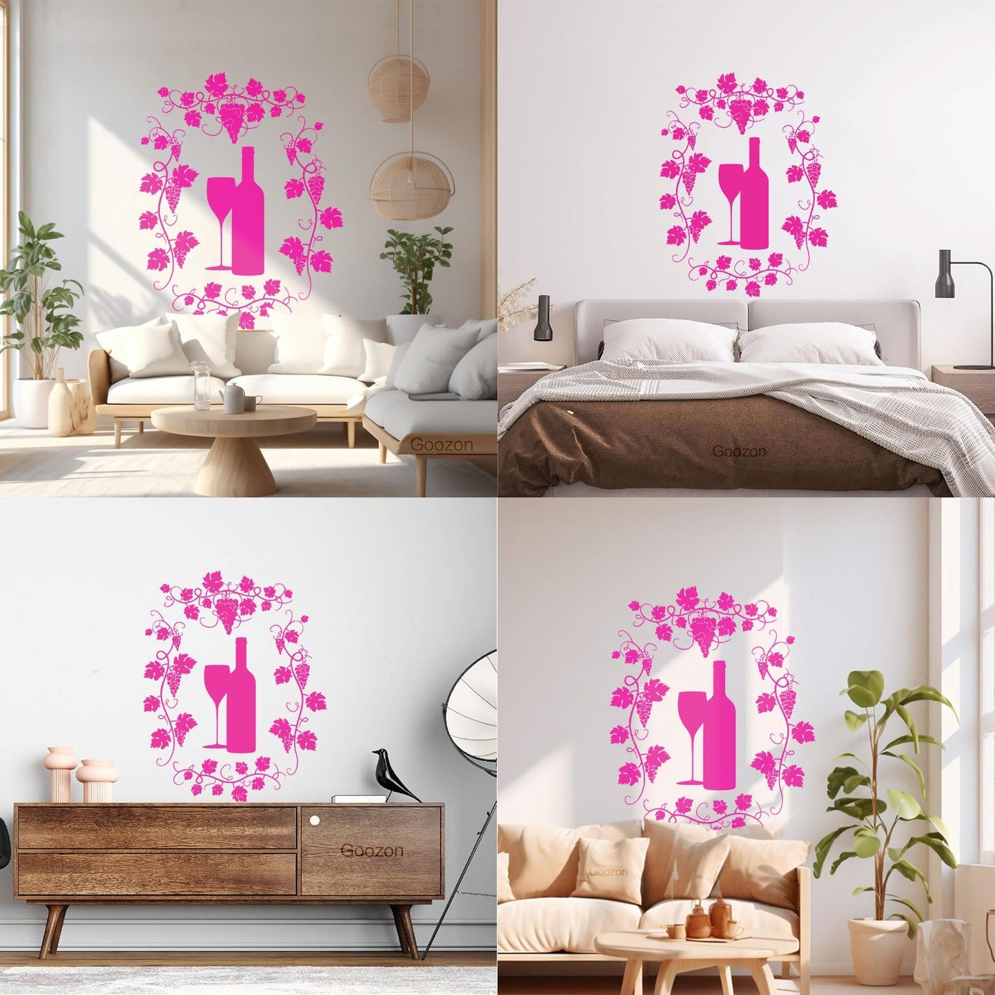 Wall Vinyl Sticker Decor Restaurant Grape Bunches Bottle Of Wine Glass Drink Self Adhesive