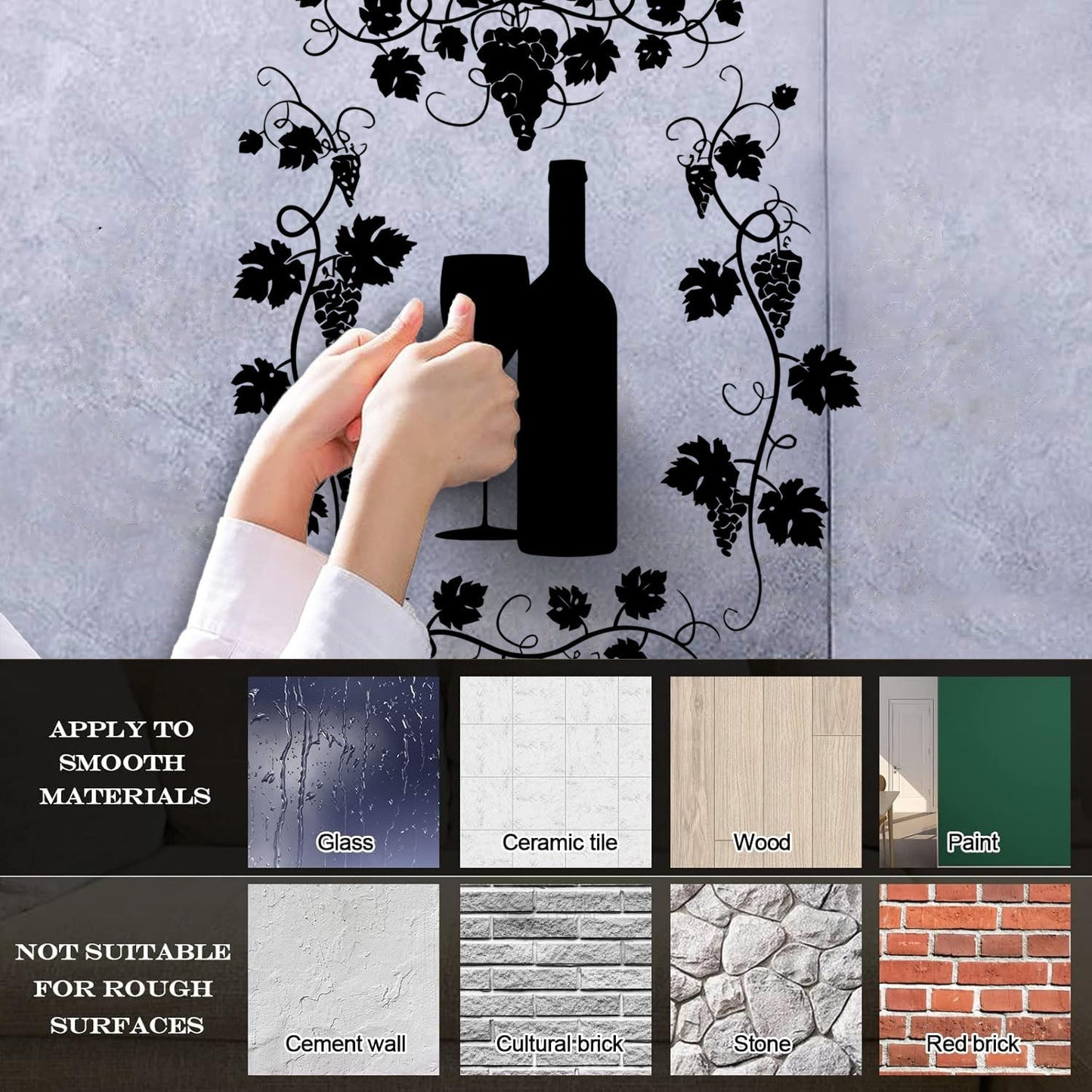 Wall Vinyl Sticker Decor Restaurant Grape Bunches Bottle Of Wine Glass Drink Self Adhesive