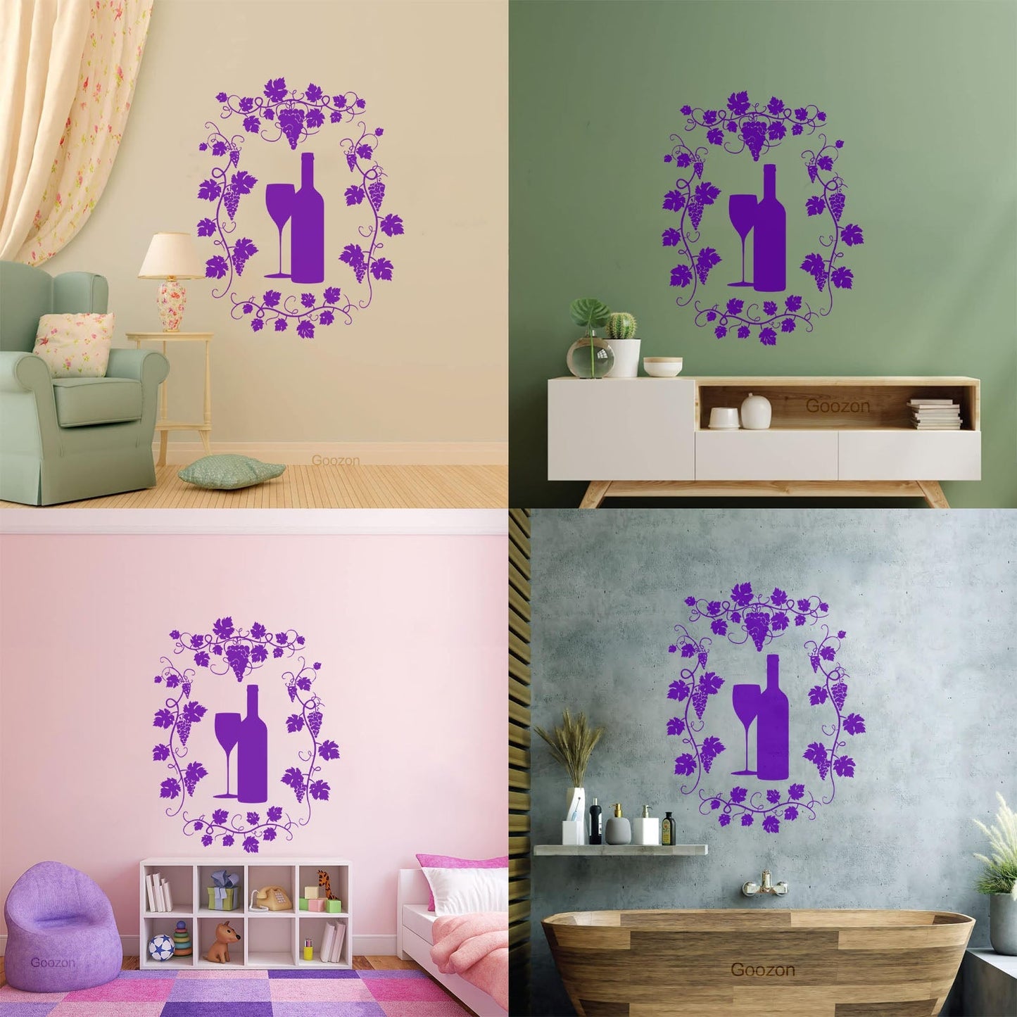 Wall Vinyl Sticker Decor Restaurant Grape Bunches Bottle Of Wine Glass Drink Self Adhesive