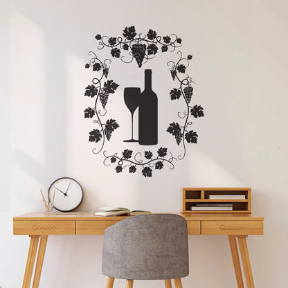 Wall Vinyl Sticker Decor Restaurant Grape Bunches Bottle Of Wine Glass Drink Self Adhesive