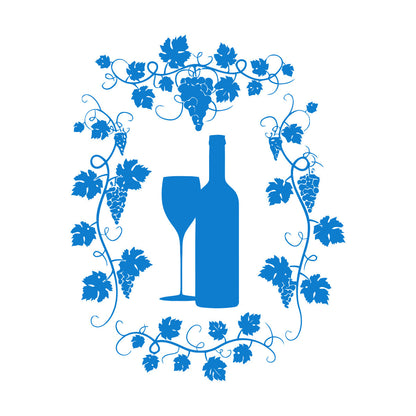 Wall Vinyl Sticker Decor Restaurant Grape Bunches Bottle Of Wine Glass Drink Self Adhesive