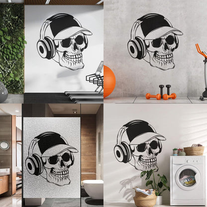 Wall Vinyl Sticker Decor Baseball Cap Skull Bones Headphones Teenager Can Modify And Add Information
