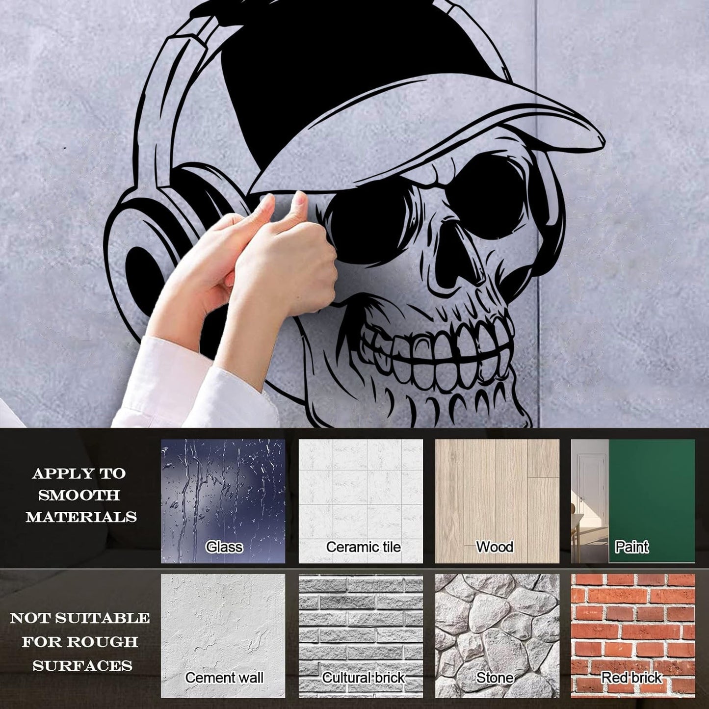 Wall Vinyl Sticker Decor Baseball Cap Skull Bones Headphones Teenager Can Modify And Add Information