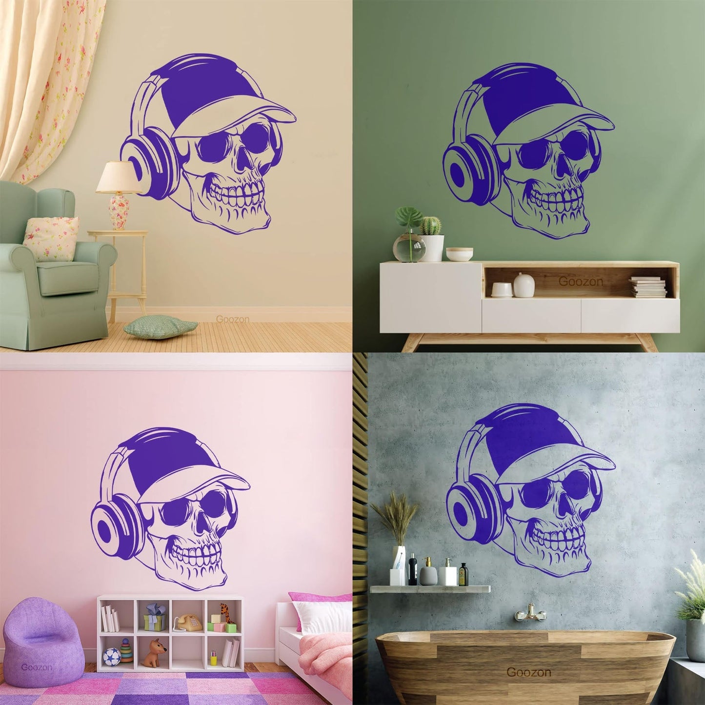 Wall Vinyl Sticker Decor Baseball Cap Skull Bones Headphones Teenager Can Modify And Add Information