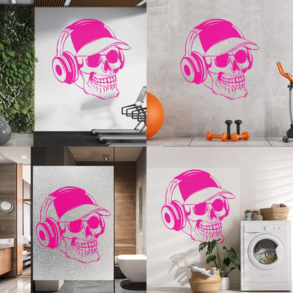 Wall Vinyl Sticker Decor Baseball Cap Skull Bones Headphones Teenager Can Modify And Add Information