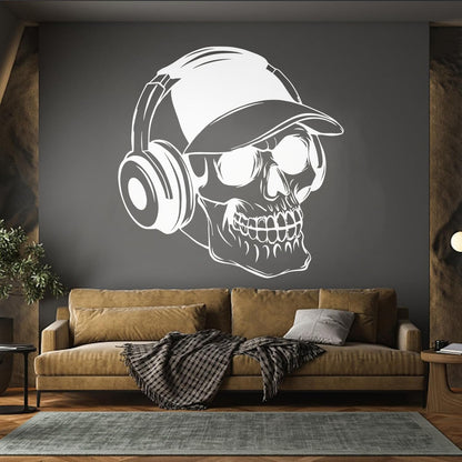 Wall Vinyl Sticker Decor Baseball Cap Skull Bones Headphones Teenager Can Modify And Add Information
