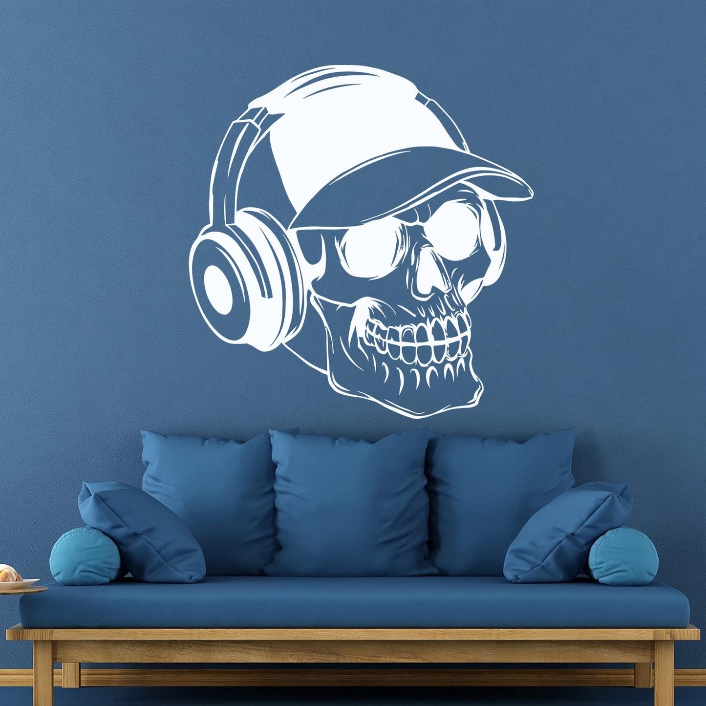 Wall Vinyl Sticker Decor Baseball Cap Skull Bones Headphones Teenager Can Modify And Add Information