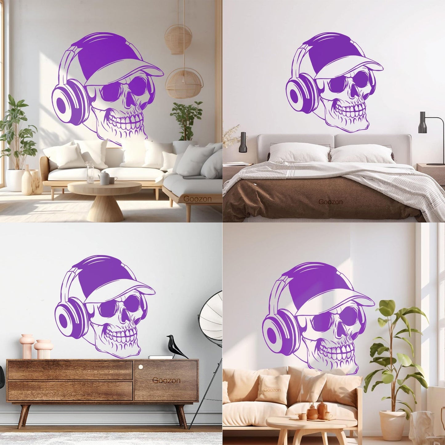 Wall Vinyl Sticker Decor Baseball Cap Skull Bones Headphones Teenager Can Modify And Add Information