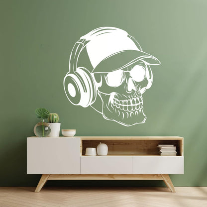 Wall Vinyl Sticker Decor Baseball Cap Skull Bones Headphones Teenager Can Modify And Add Information