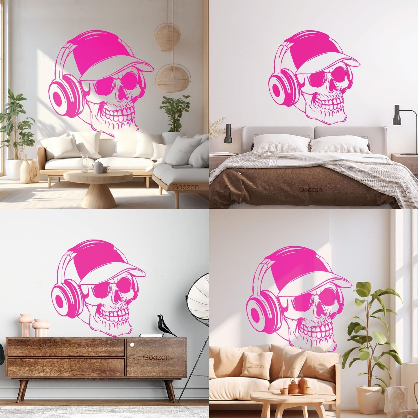 Wall Vinyl Sticker Decor Baseball Cap Skull Bones Headphones Teenager Can Modify And Add Information