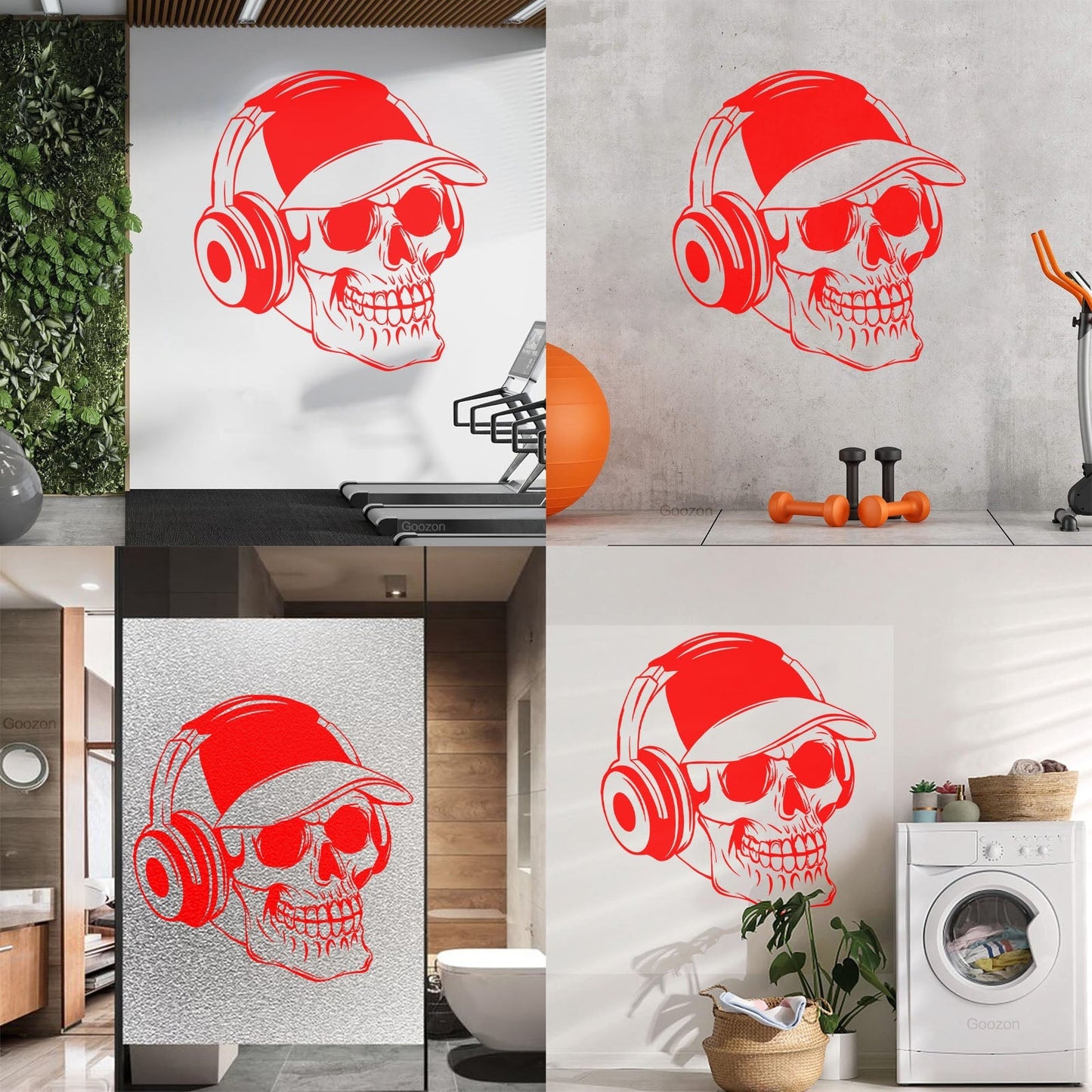 Wall Vinyl Sticker Decor Baseball Cap Skull Bones Headphones Teenager Can Modify And Add Information