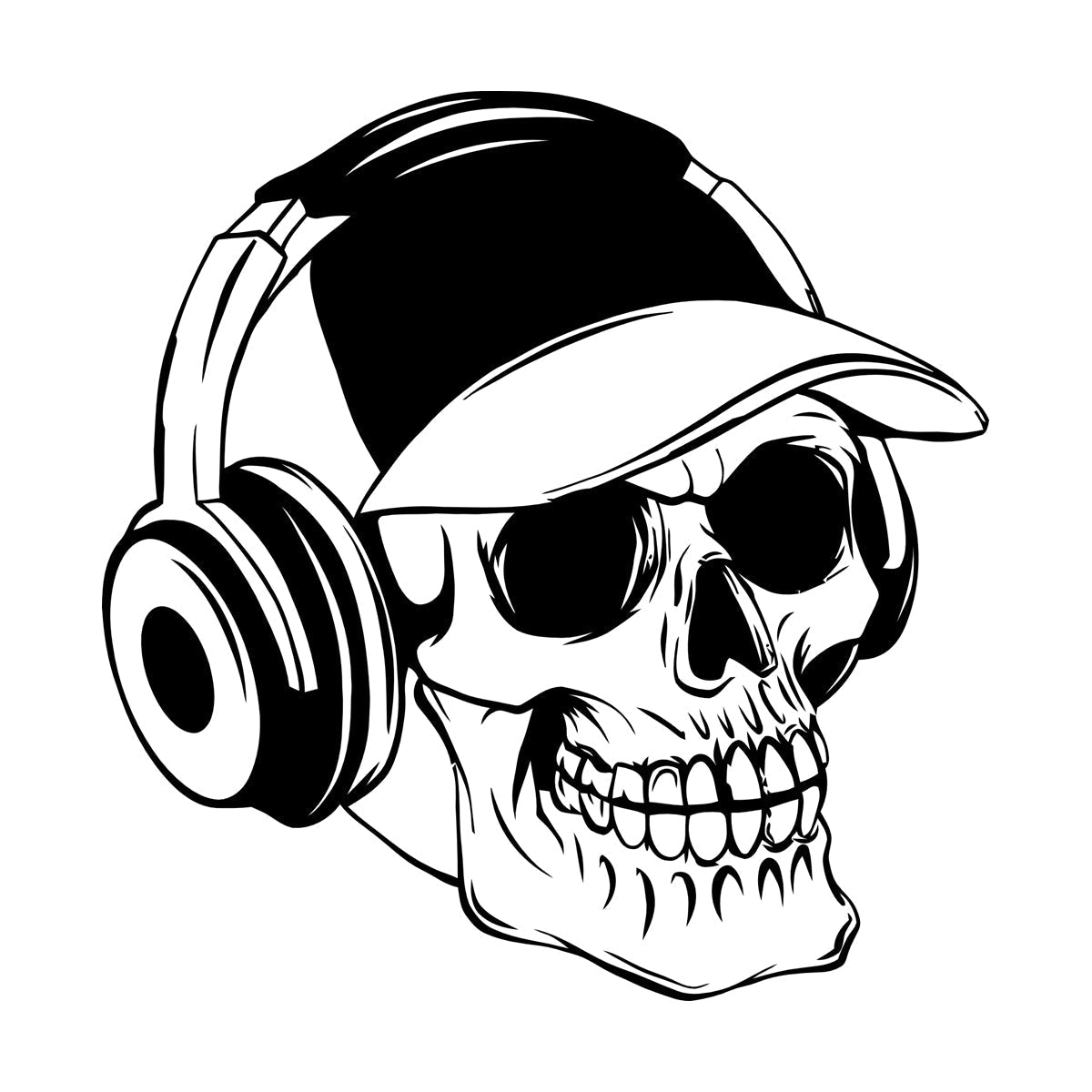 Wall Vinyl Sticker Decor Baseball Cap Skull Bones Headphones Teenager Can Modify And Add Information