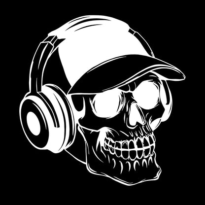 Wall Vinyl Sticker Decor Baseball Cap Skull Bones Headphones Teenager Can Modify And Add Information