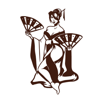 Fine Carving Decals Beautiful Woman Geisha Japanese Hand Fan Car Body Decoration