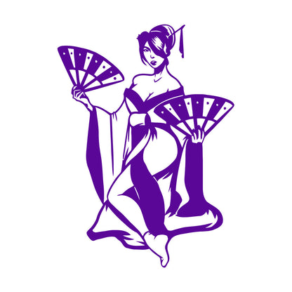 Fine Carving Decals Beautiful Woman Geisha Japanese Hand Fan Car Body Decoration