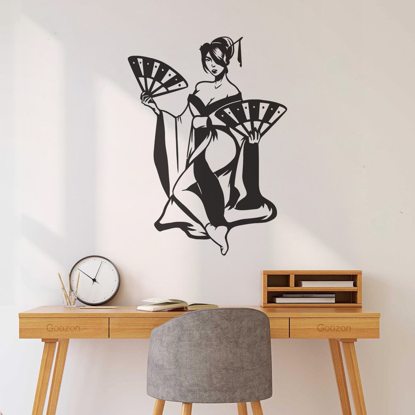 Fine Carving Decals Beautiful Woman Geisha Japanese Hand Fan Car Body Decoration