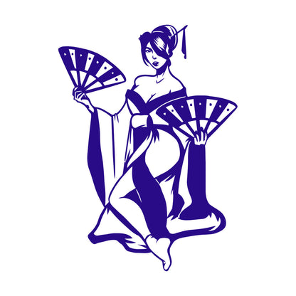 Fine Carving Decals Beautiful Woman Geisha Japanese Hand Fan Car Body Decoration