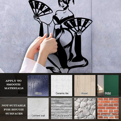 Fine Carving Decals Beautiful Woman Geisha Japanese Hand Fan Car Body Decoration