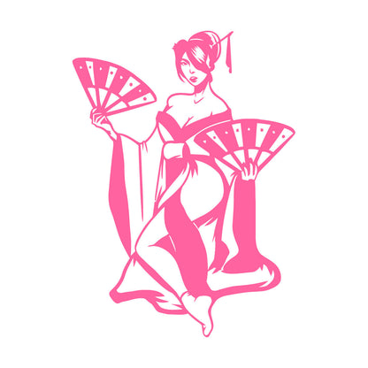 Fine Carving Decals Beautiful Woman Geisha Japanese Hand Fan Car Body Decoration