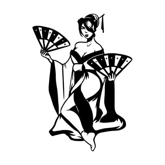 Fine Carving Decals Beautiful Woman Geisha Japanese Hand Fan Car Body Decoration