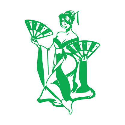 Fine Carving Decals Beautiful Woman Geisha Japanese Hand Fan Car Body Decoration