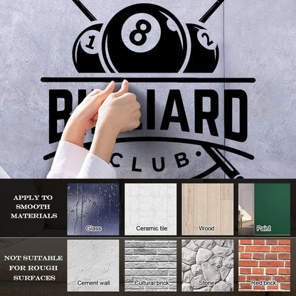 Lettering Stickers Billiards Club Icon Balls Entertainment Removable Without Leaving Glue