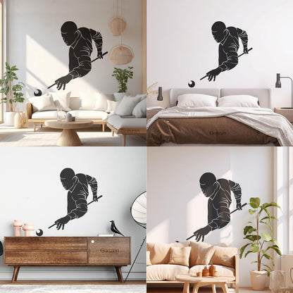Wall Decals Paster Paper Billiards Club Playing Man Games Cue Self Adhesive