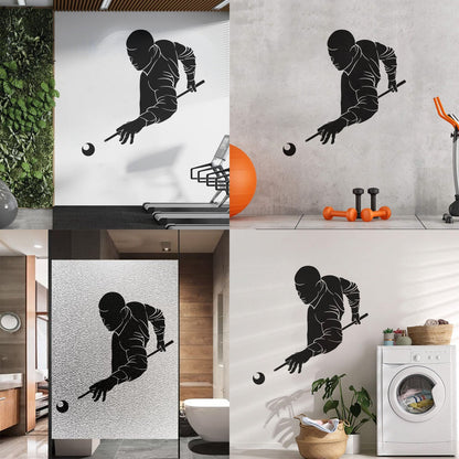 Wall Decals Paster Paper Billiards Club Playing Man Games Cue Self Adhesive