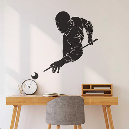 Wall Decals Paster Paper Billiards Club Playing Man Games Cue Self Adhesive