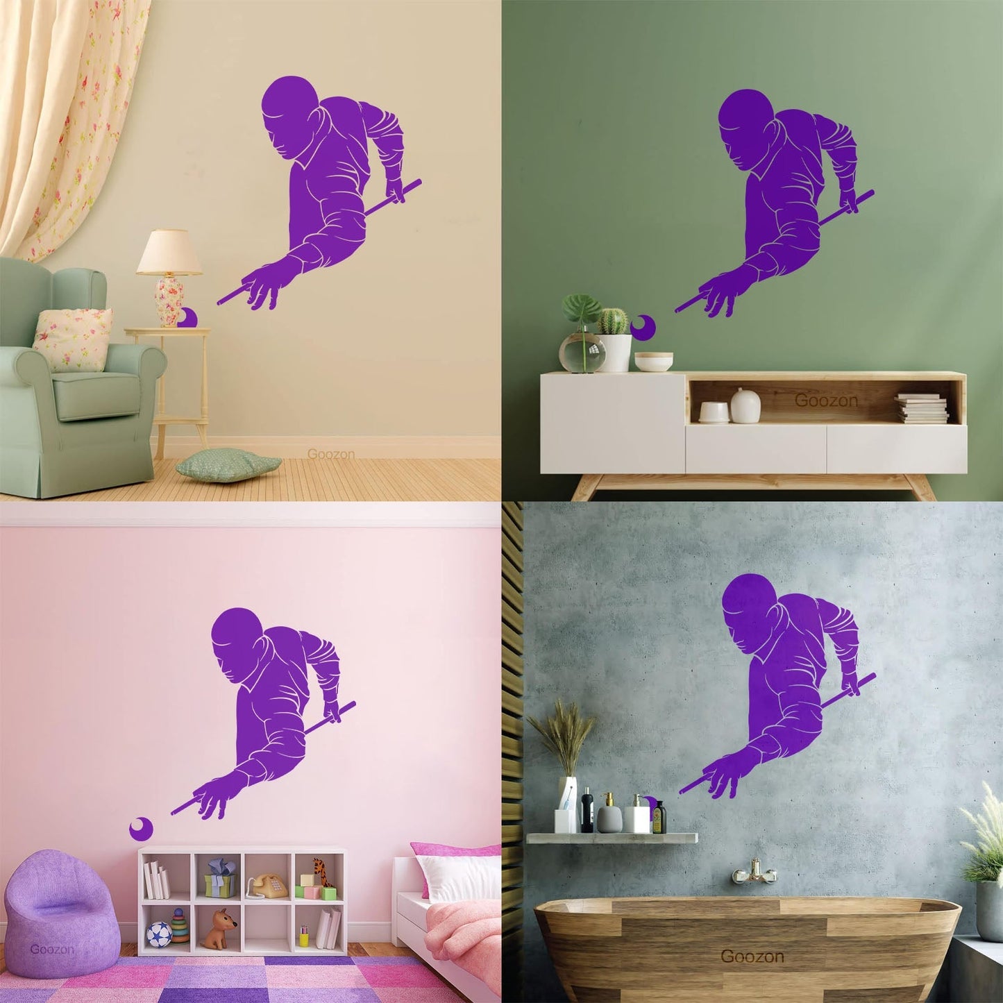 Wall Decals Paster Paper Billiards Club Playing Man Games Cue Self Adhesive