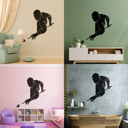 Wall Decals Paster Paper Billiards Club Playing Man Games Cue Self Adhesive