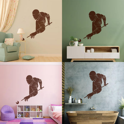 Wall Decals Paster Paper Billiards Club Playing Man Games Cue Self Adhesive