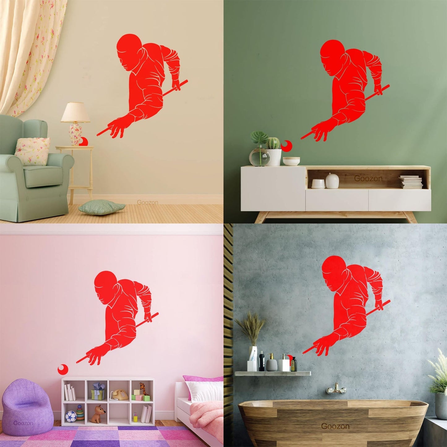 Wall Decals Paster Paper Billiards Club Playing Man Games Cue Self Adhesive