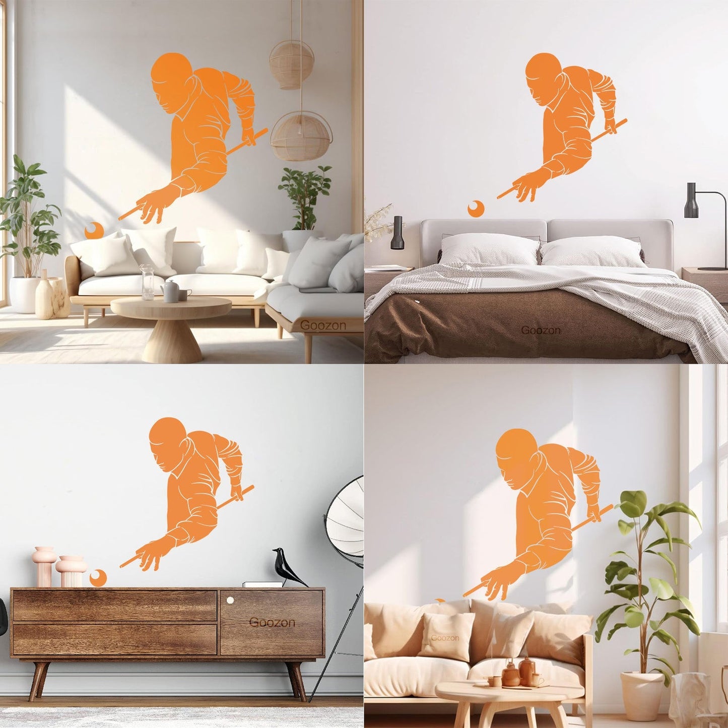 Wall Decals Paster Paper Billiards Club Playing Man Games Cue Self Adhesive