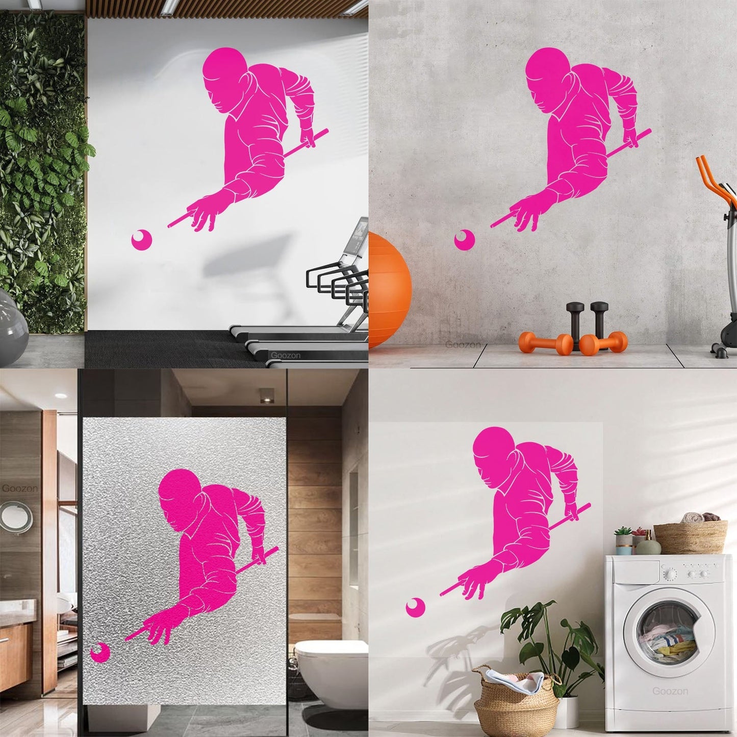 Wall Decals Paster Paper Billiards Club Playing Man Games Cue Self Adhesive