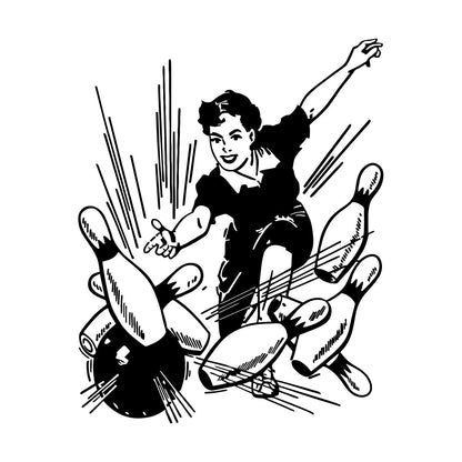 Vinyl Wall Decals Bowling Center Ball Skittles Recreation Girl Equipped With Transfer Film Kit