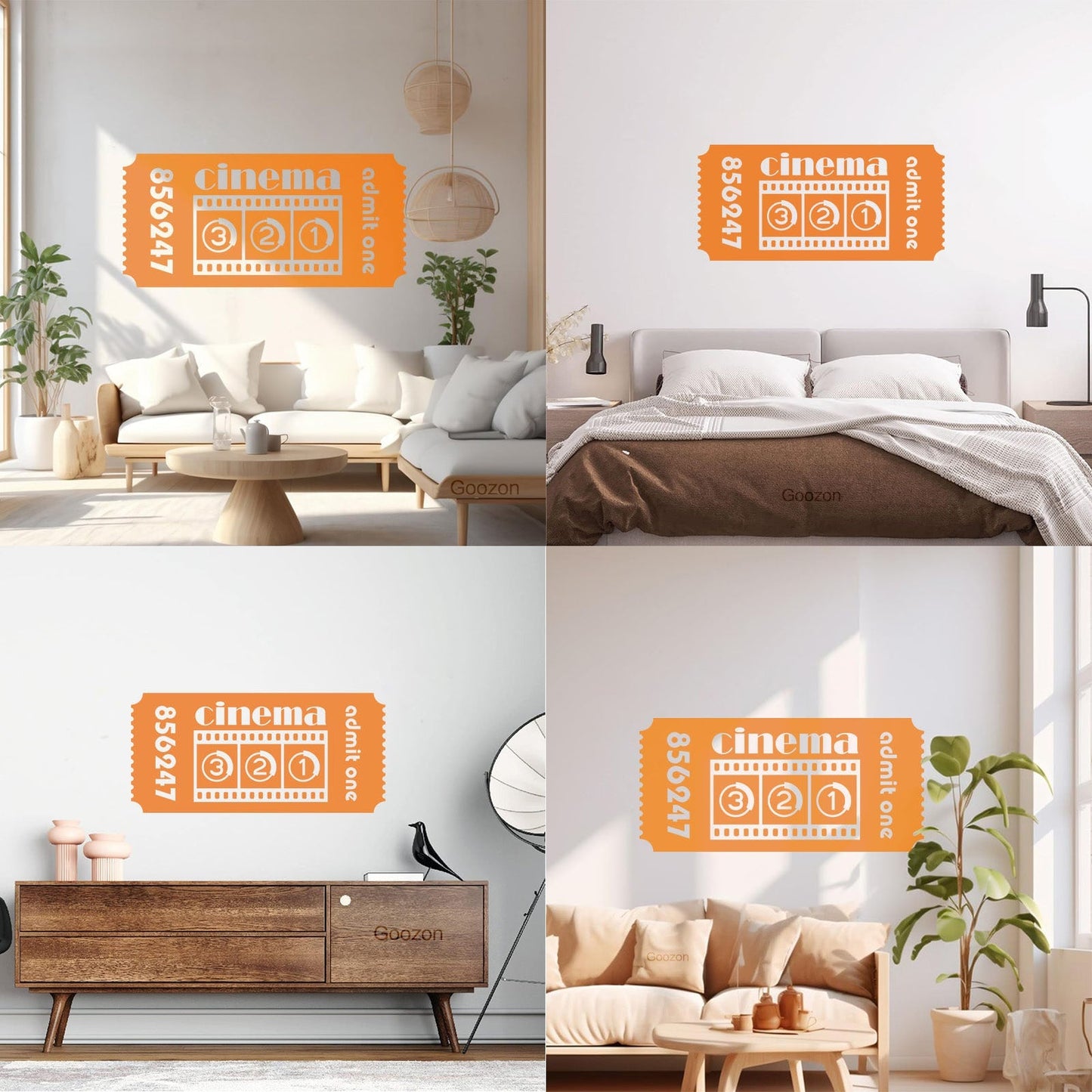 Mural And Wall Vinyl Decal Ticket Cinema Film Movie Cinematography Room Multi Color Selection