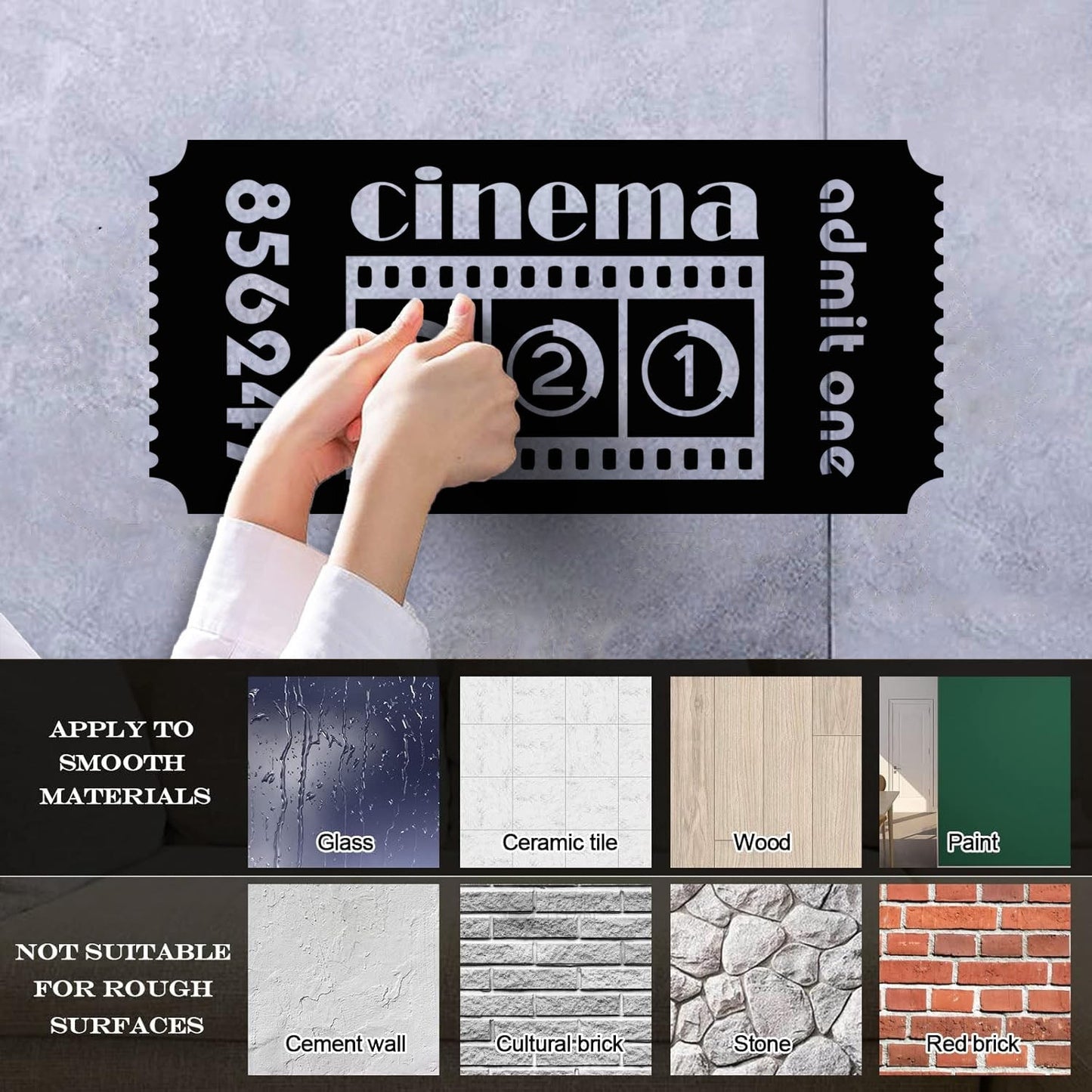 Mural And Wall Vinyl Decal Ticket Cinema Film Movie Cinematography Room Multi Color Selection