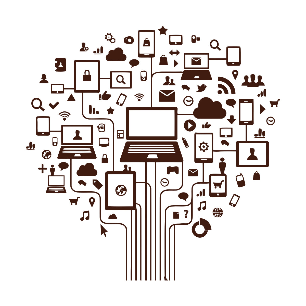 Computer Tree Internet Social Networks Wall Vinyl Sticker Decor Do Not Damage The Wall Surface