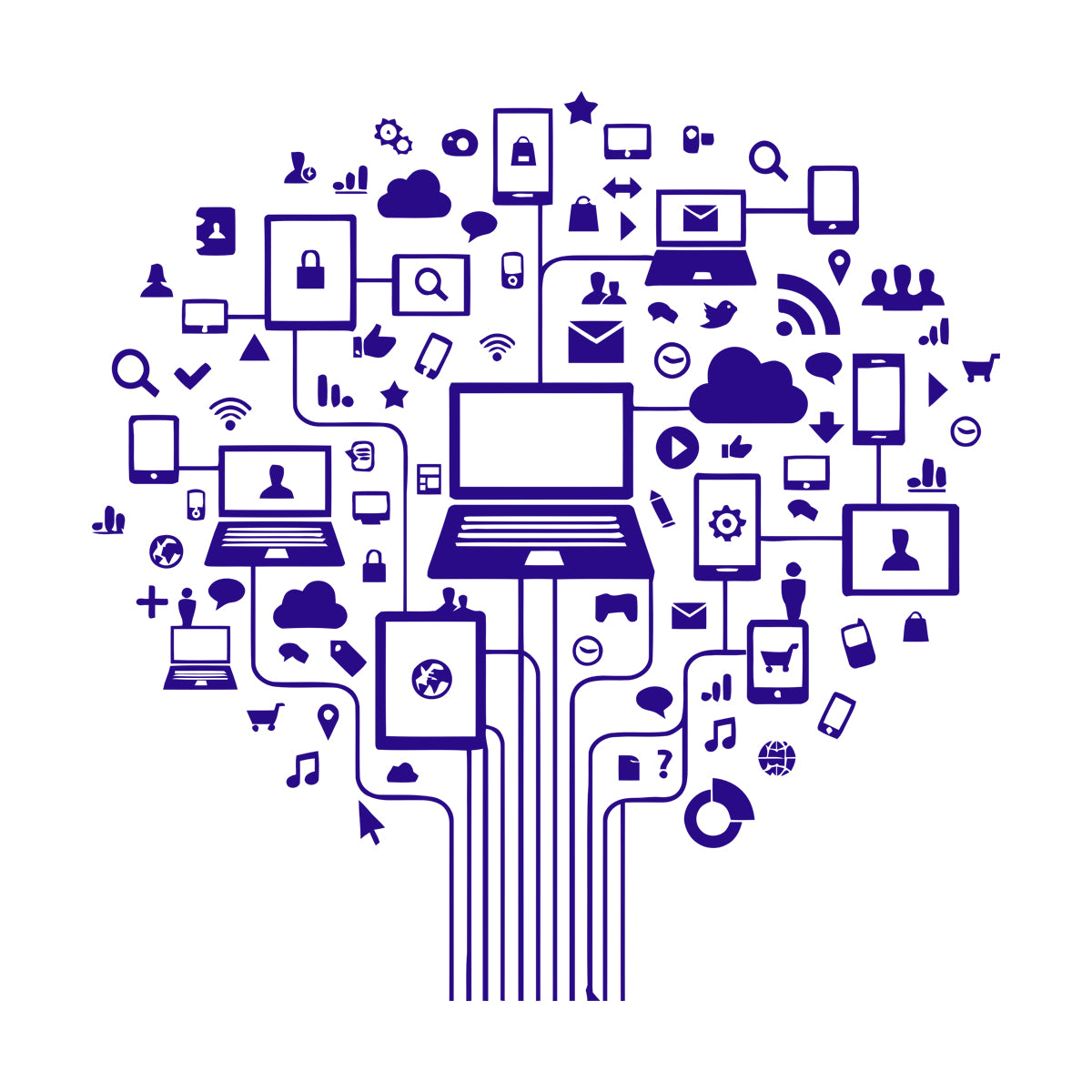 Computer Tree Internet Social Networks Wall Vinyl Sticker Decor Do Not Damage The Wall Surface