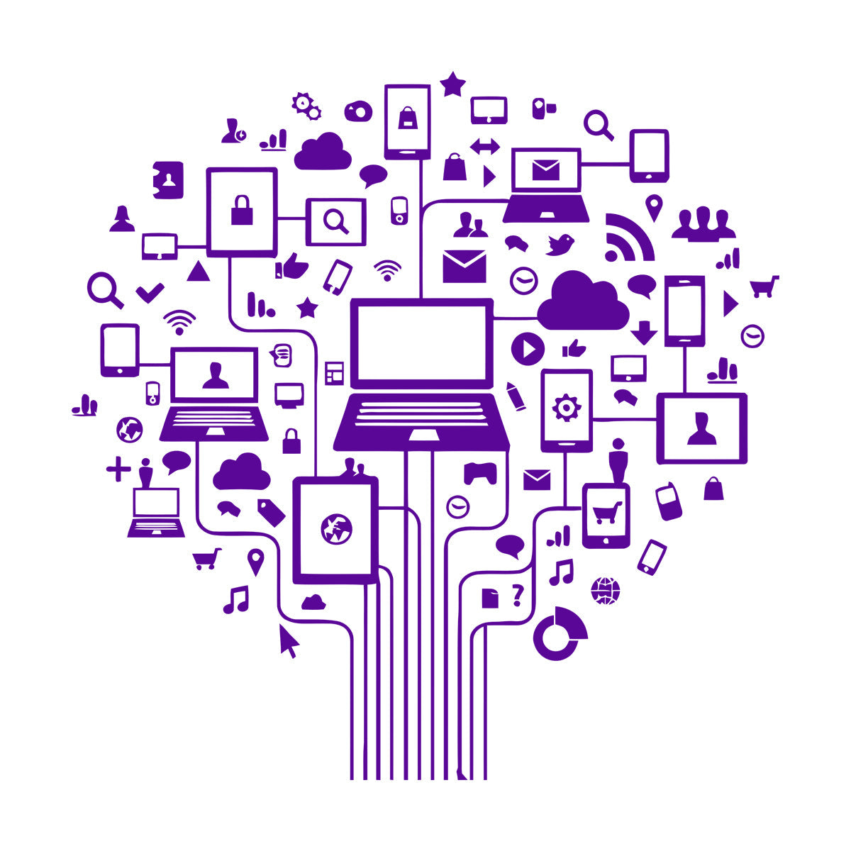 Computer Tree Internet Social Networks Wall Vinyl Sticker Decor Do Not Damage The Wall Surface