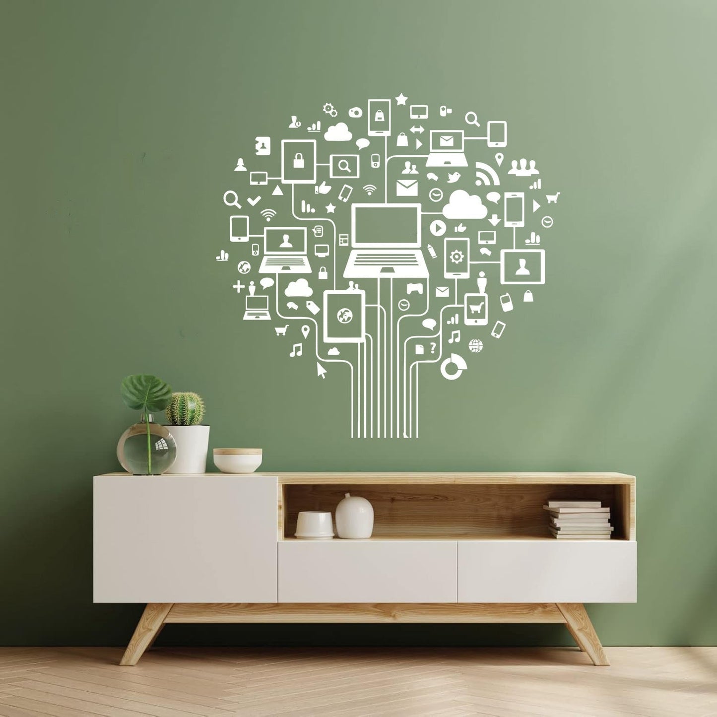Computer Tree Internet Social Networks Wall Vinyl Sticker Decor Do Not Damage The Wall Surface