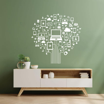 Computer Tree Internet Social Networks Wall Vinyl Sticker Decor Do Not Damage The Wall Surface