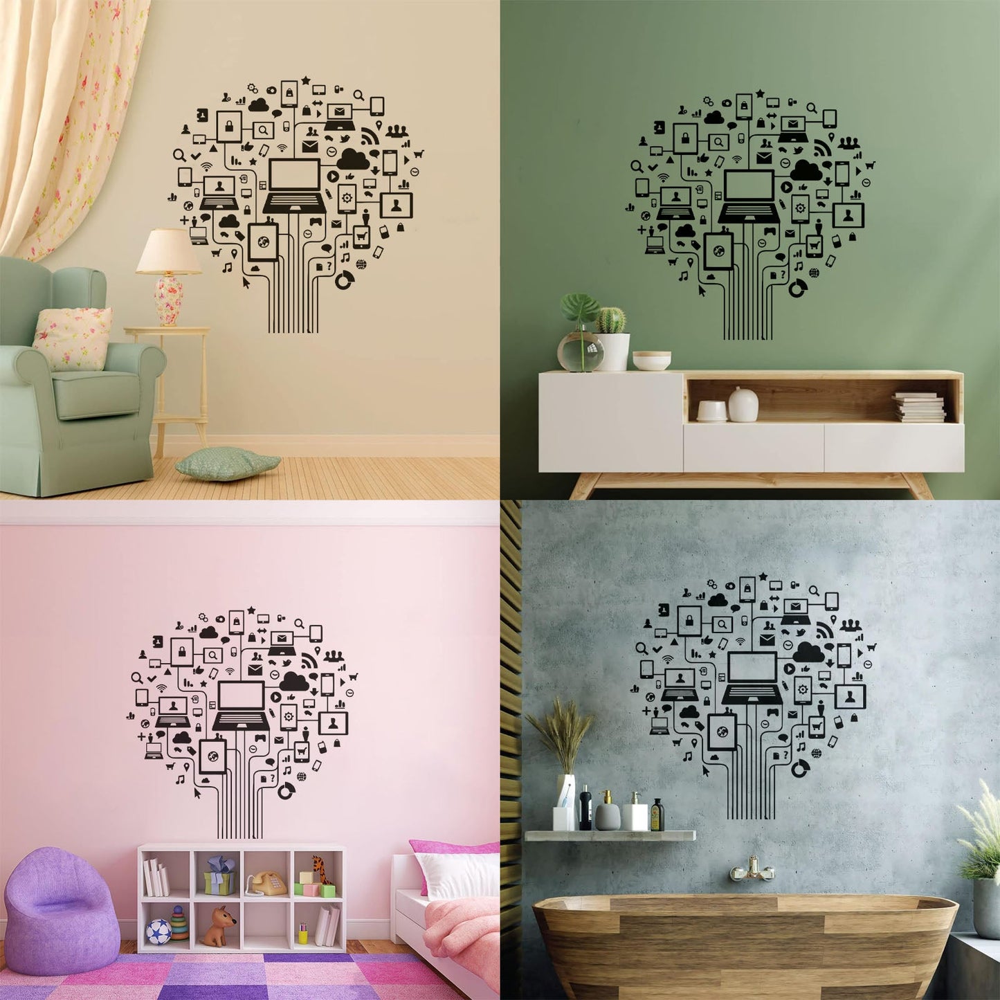 Computer Tree Internet Social Networks Wall Vinyl Sticker Decor Do Not Damage The Wall Surface